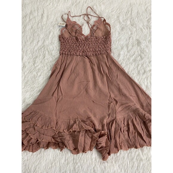 Free People Adella Slip Dress in Rose Mauve Pink Lace Smocked Back Flowy S - Picture 4 of 8